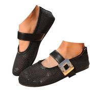 IUYTYSER Mesh Ballet Flats for Women Fishnet Ballerina Pumps Round Toe Buckle Strap Wide Width Shoes Ladies Casual Office Daily Dress Bridal Wedding Prom Party Comfortable Slip on Loafers Black 7.5