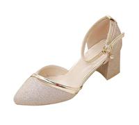 IUYTYSER Pointed Toe Slingback Heels For Women Women'S New Summer Baotou Sandals Female Korean Version Of The Head Square Root Thick With Shoes A Buckle Fashion Cork (Gold, 35) White Closed Heel