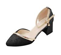 IUYTYSER Pointed Toe Slingback Heels For Women Women'S New Summer Baotou Sandals Female Korean Version Of The Head Square Root Thick With Shoes A Buckle Fashion Cork (Black, 38) Black Party