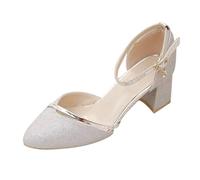 IUYTYSER Pointed Toe Slingback Heels For Women Women'S New Summer Baotou Sandals Female Korean Version Of The Head Square Root Thick With Shoes A Buckle Fashion Cork (Silver, 40) Womens Pumps