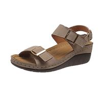 IUYTYSER Sandals With Arch Support For Women Ladies Fashion Summer Solid Leather Toe Buckle Thick Sole Mad Love (Grey, 5) Women'S Slingback Womens Sandles Walking Size 7 5 Soft Wide Blue Wedge