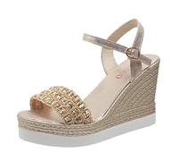 IUYTYSER Sandals With Arch Support For Women Poe Heel Version Buckle High Open Toe Roman Lightweight Womens Size 8 Double Wide (Gold, 5.5) White Summer Uk Fitting Comfy Comfortable Fit 6 Brown