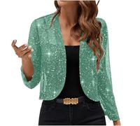 IUYTYSER Sequin Cardigans for Women UK Casual Elegant Party Open Front Lightweight Jackets Sparkly Long Sleeve Cardigan Coats Outerwear Ladies Cropped Shrugs Boleros for Evening Club Light Green M