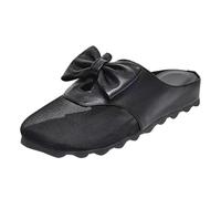 IUYTYSER Slip On Mules For Women Flat Sandal Bow Soft Bottom Non Baotou Half Drag Leather Mesh Slippers Female Summer Outside Wear Womens Wide (Black, 6) Backless Shoes Arch Support Ladies Suede