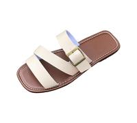 IUYTYSER Women Beach Slide Sandals Women'S Summer For Comfortable Leather Open Toe Womens Flat Wool Slippers (White, 6) Shower Sliders Ladies Pool Shoes Slider Womans Size 6 Uk 8 5 9 Rubber