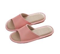 IUYTYSER Women Casual Flat Slide Sandals Summer Indoor Bedroom Floor Silent Breathable Absorbing Cotton Linen Cowhide Slippers For Men And Fuzzy (Pink, 4.5) Womens Sliders Pool Ladies Shower