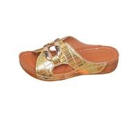 IUYTYSER Women Casual Wedge Mules Women'S Summer New Metal Hollow Thick Bottom Comfortable Beach Open Toe Slope Heel Slippers Crazy For Animal (Gold, 6.5) Ladies Sandals Slides Shoes Uk Womens