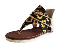 IUYTYSER Women Everyday Thong Sandals Shoes Casual Plus Flat Women'S Size Printed Back Zipper Flops Walking (Yellow, 6) Summer Beach For Womens 6 Gold Sandles Rose Silver Holiday Leather 7 Black