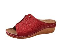 IUYTYSER Women Everyday Wedge Slides Women'S New Big Yards Slippers Thick Bottom Fish Mouth Sewing Line Europe And The States Foreign Trade Grain Pu Slipper Mops For (Red, 38) Sandals Wide Fit