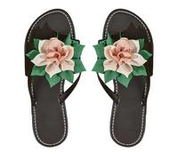 IUYTYSER Women Fashion Slip On Slide Sandals Women'S Slippers Flat Bottom Flower Solid Color Retro Roman Summer Casual By For (Black, 4.5) Black Sliders Womens Size 5 6 Beach Shoes 4 Womans