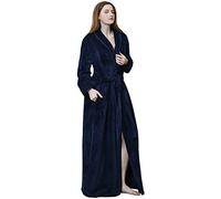 IUYTYSER Women Fluffy Dressing Gown Full-Length Robe for Women UK Luxury Sherpa Bear Winter Drying Bathrobe Collared V-Neck Style Cosy Trendy Loungewear Night Sleepwear Spa Hotel Navy L