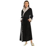 IUYTYSER Women Fluffy Dressing Gown Full-Length Robe for Women UK Luxury Sherpa Bear Winter Drying Bathrobe Collared V-Neck Style Cosy Trendy Loungewear Night Sleepwear Spa Hotel Black M