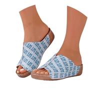 IUYTYSER Women Lightweight Wedge Sandals Women'S Slope With The Fish Mouth Thick Bottom Slippers Europe And States Foreign Trade Big Yards Fashion Printing Female Shoes For Womens (Blue, 40)