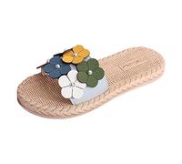 IUYTYSER Women Men Non-Slip Cloud Sliders Women'S Shoes Summer Beach Slippers Flowers Imitation Weave Flat Fuzzy (Blue, 6) Mens Size 11 Uk Ladies Shower Rubber Bathroom Man Soft For 9 Memory