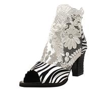 IUYTYSER Women Mid Heel Summer Sandals Breathable Ethnic Women'S Casual Net Yarn Flowers Zipper High Hiking (White, 4.5) Silver Strappy Heels Black For Prom Shoes Wide Fit Gold Sandal And Block