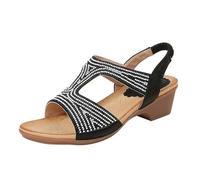 IUYTYSER Women Open Toe Heeled Sandals Women'S Summer Ethnic Style Thick Shoes Light And Comfortable Casual With Bunions (Black, 5.5) Gold Heels Black For Silver Wide Fit Womens Size 5 Evening