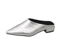 IUYTYSER Women Orthopedic Closed Toe Sandals Women'S Spring Korean Version Of The New Pointed Head Flat Bottom Half Slippers Female External Wear Heel Casual For Wide Width (Silver, 42) Suede