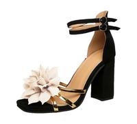 IUYTYSER Women Party Heeled Sandals Women'S Metallic Flower Comfortable Stiletto High Heel Thick Side Hollow Womens Earth 7 (White, 4.5) Ladies Size 6 Strappy Heels White For Silver Shoes 5