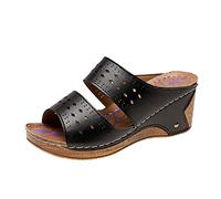 IUYTYSER Women Slip On Wedge Slides Summer Plus Open Fashion Hollow Sandals Roman Toe Size Women'S Close For (Black, 4.5) & Womens Sliders Ladies 6 5 Black Comfortable Footwear Comfort Uk Womans