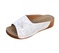 IUYTYSER Women Slip On Wedge Slides Women'S New Foreign Trade Sandals Lazy People A Flat Bottom One Beach Slippers Studded For (White, 42) Black Womens Size 5 Ladies 6 Wedges Heeled Mules Brown