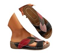 IUYTYSER Women Slip On Wedge Slides Women'S Summer New Strap Thick Bottom Beach Colorful Fish Mouth Slope Heel Slippers Crazy For Animal (Black, 7.5) Sandals Leather Wide Fit Womens Sliders Size