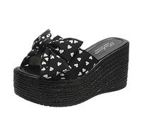 IUYTYSER Women Summer Wedge Slippers Ladies Fashion Bow Love Cloth Platform Beach Sandals And Moccasins (Black, 6.5) Leather For Womens Sliders Size 5 Wide Fit 6 Uk 8 Comfy 7 Brown Walking 3