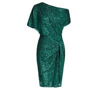 IUYTYSER Women's Bridesmaid Dresses Sequin Sparkly Glitter Club Dress One Shoulder Ruched Bodycon Womens Midi Red Elegant for Women Graduation UK Party Little Black Evening Wear (Green, XL)