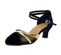 IUYTYSER Womens Closed Toe Block Heel Sandals for Latin Dance Shoes Mesh Heeled Ballroom Sequin Yoga Women (Black, 4.5) White Heels Black Party Ladies Court Size 5 Pumps Beige Shoe Low Evening