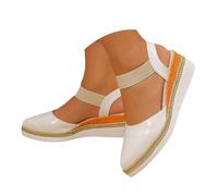 IUYTYSER Womens Closed Toe Sandals Wide Fit Arch Support Espadrilles Platform Wedges Casual Slingback Mid Heel Adjustable Ankle Strap Summer Dressy Wedding Party Holiday Prom Walking Shoes White 4.5