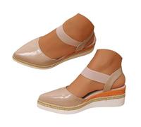 IUYTYSER Womens Closed Toe Sandals Wide Fit Arch Support Espadrilles Platform Wedges Casual Slingback Mid Heel Adjustable Ankle Strap Summer Dressy Wedding Party Holiday Prom Walking Shoes Pink 6.5