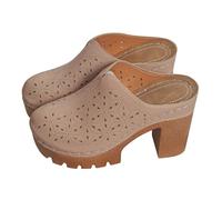 IUYTYSER Womens Closed Toe Sandals Women's Plus Size New Hollowed Out Thick Shoes for Women Retro Cool Drag Fashionable and Versatile Outdoor Sandal Heels 8 (Beige, 5.5) Leather Slippers