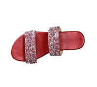 IUYTYSER Women'S Flat Slide Sandals Two Stripes Crushed Round Toe Open Casual Outwear Comfortable Beach Slippers Winter Indoor Women (Red, 7) Shoes & Slides Shower For Size 5 Sliders 3 Rubber