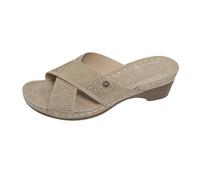 IUYTYSER Women'S Low Heel Sandals Slippers Spring Summer And Autumn Lightweight Comfortable One Line Thick Heeled Beach Vacation Casual Saints For Women (Khaki, 5.5) Gold Heels White Kitten