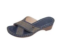 IUYTYSER Women'S Low Heel Sandals Slippers Spring Summer And Autumn Lightweight Comfortable One Line Thick Heeled Beach Vacation Casual Saints For Women (Blue, 4.5) Gold Shoes Heels Womens