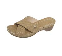 IUYTYSER Women'S Low Heel Sandals Slippers Spring Summer And Autumn Lightweight Comfortable One Line Thick Heeled Beach Vacation Casual Saints For Women (Brown, 6.5) Gold White Heels Womens