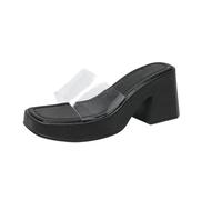 IUYTYSER Women'S Low Heel Sandals Women Summer High Slippers Comfort Chunky Heeled Slide Plus Size Slope Square Toe Sandal Shoes Glass Slipper For (Black, 4.5) Gold Kitten Black Heels White