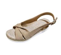 IUYTYSER Womens Low Wedge Heel Flatform Sandals Ladies Fashion Summer Solid Color Canvas Buckle Thick Sole Slope Dark For Women (Beige, 6.5) Black Walking Uk Size 6 White 4 5 Women'S Wide Fit