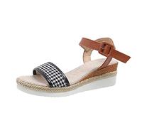 IUYTYSER Womens Orthopedic Sandal Ladies Fashion Summer Thousand Bird Checker Fabric Clasp Heel Thick Sole Sandals Size 13 Heels (Black, 5.5) Walking Comfort Women 6 Holiday For 5 Silver High