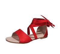 IUYTYSER Womens Orthopedic Sandal Leisure Roman Women'S Flock Summer Non Straps Flat Beach Open Toe Breathable Sandals Shoes Double Buckle For Women Size 13 (Red, 4) Wedge Leather Fashion Wide