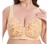 IUYTYSER Women's Push Up Lace Bra for Senior Front Closure Breathable Seniors Wirefree Bras Older Women Strapless Womens Non Wired White Tshirt Super Wireless Comfort Small Breast Khaki 120E