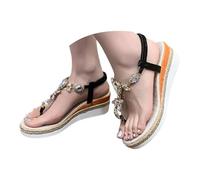 IUYTYSER Womens S als Ladies Mid Heel Wedge with Glitzy Jewels Elasticated Slingback Strap Thong Diamante S al with Wedge Bohemian Beaded Strap Summer Fashion Bridal Wedding Prom Party Black 4.5