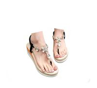 IUYTYSER Womens S als Ladies Mid Heel Wedge with Glitzy Jewels Elasticated Slingback Strap Thong Diamante S al with Wedge Bohemian Beaded Strap Summer Fashion Bridal Wedding Prom Party Black 4.5