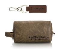 IUZOE 3rd Years Leather Anniversary Present for Him, 3 Years Wedding Gifts for Husband Anniversary, Engraved PU Leather Toiletry Bag and KeyChain