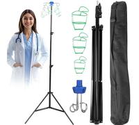 IV Drip Infusion Stand, Collapsible IV Tripod Pole Bottle Stand, Portable Mobile IV Pole 190cm/75in, Adjustable Heigh with 4 Hooks and 3 Locking casters, Mobile IV Polefor Home Care Hospitals Clinics