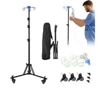 IV Drip Infusion Stand Medical Drip Drainage Bags Stand, Multi Catheter Night Bag&Enteral Feed Stand with 4 Hooks&Wheels,Adjustable Height 44”to77”