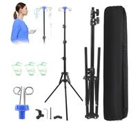IV Drip Infusion Stand, Retractable Intravenous Drip Bag Stand, Collapsible IV Tripod Pole Bottle Stand with 4 Hooks & 3 Net Bags, Portable Mobile IV Pole for Home Hospital Clinic(157cm(62in))