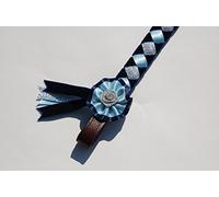 IV Horse Velvet and Satin Browbands with Mini Rosettes sizes small pony to extra full (Navy Baby Blue and Silver, Pony)