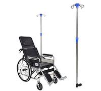 IV Infusion Stand for Wheelchair, Stainless Steel IV Pole Drip Stand with Multi-hooks, Adjustable Portable Infusion Holder for Disable