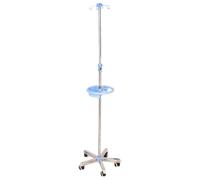 IV Pole with Five Wheels and Adjustable Height, Includes Tray and Four Hooks, Ideal IV Stand for Wheelchairs, Beds, Nursing, Clinic, and Home Care
