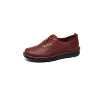 Ivachy Comfort Breathable Perforated Lace Up Casual Shoes In Wine Wine 8